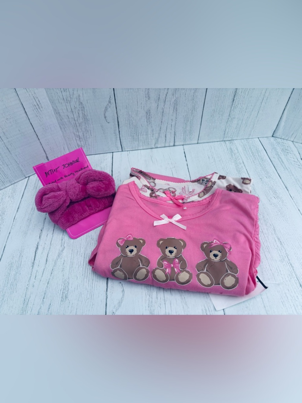Betsey Johnson Girls Pajama Bundle Pink Teddy Bear Nightgown Sleepwear 6X NWT